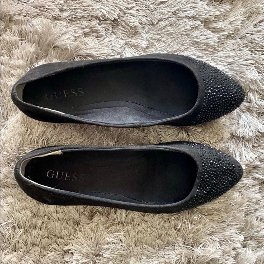 Guess black suede crystal flats 5.5